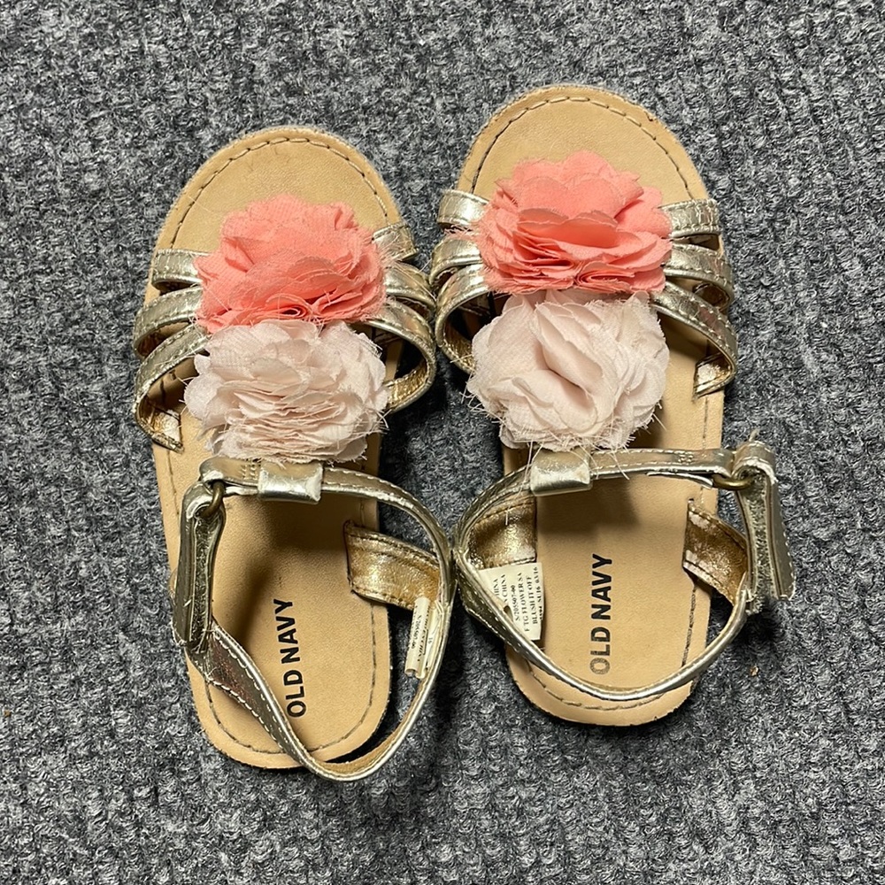 Old Navy gold with pink and coral flowers sandals-9